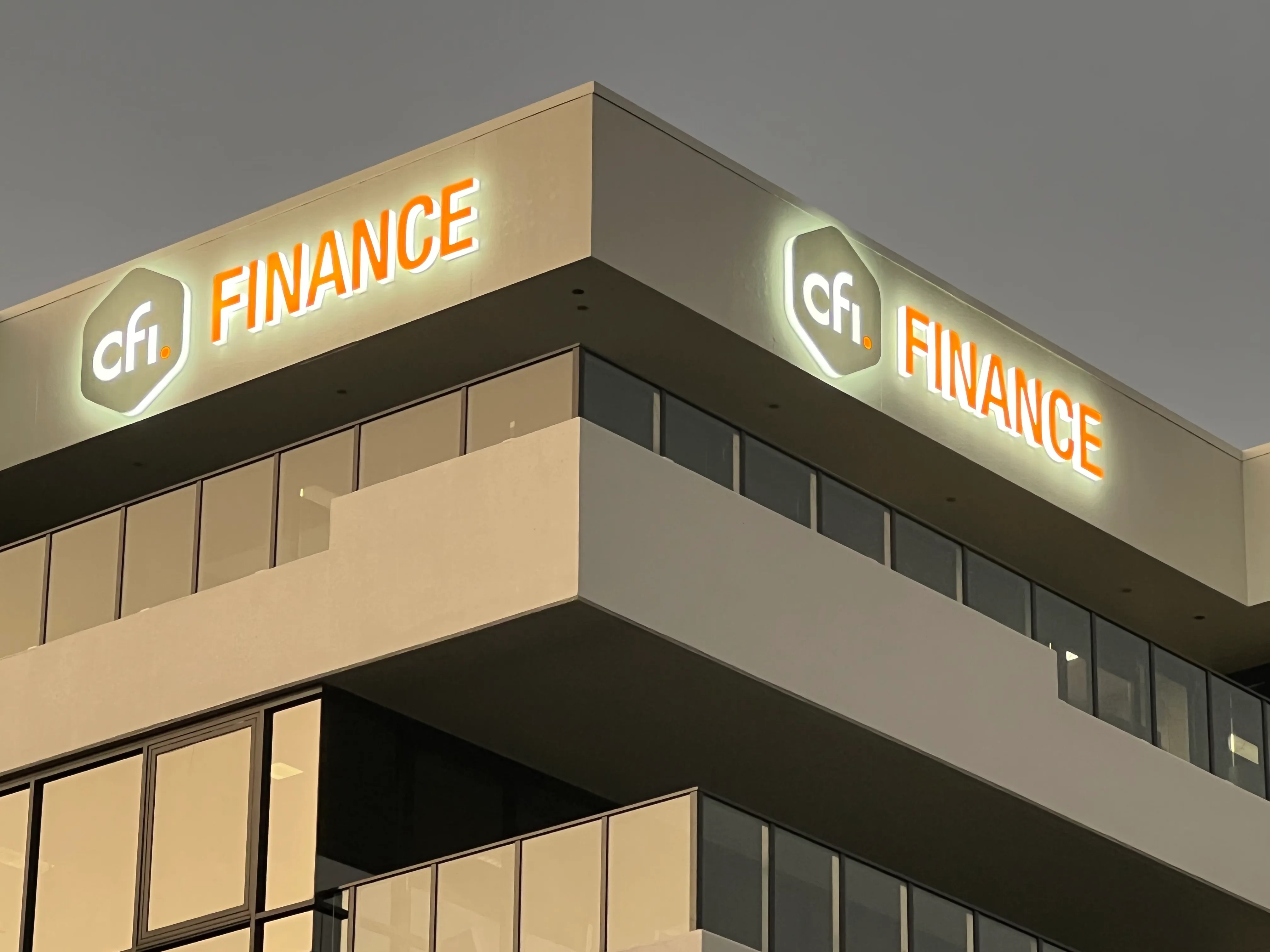CFI Finance office building with illuminated signage